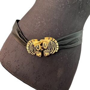 Mimi Di N 1976 Gold Black Tone Zebra Clasp Belt 32” Signed Dated